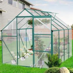Outdoor Garden Greenhouse, Walk in Polycarbonate Greenhouse, 8.3' x 6.2' x 6.6' Greenhouse with Sliding Door and Rain Gutter