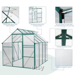 Outdoor Garden Greenhouse, Walk in Polycarbonate Greenhouse, 8.3' x 6.2' x 6.6' Greenhouse with Sliding Door and Rain Gutter