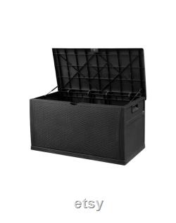 Outdoor Large Deck Box, Patio Storage Container Box, Resin Outdoor Box for Patio 120 Gallon, Wicker Pattern (Black)
