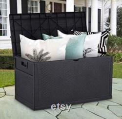 Outdoor Large Deck Box, Patio Storage Container Box, Resin Outdoor Box for Patio 120 Gallon, Wicker Pattern (Black)