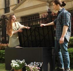 Outdoor Large Deck Box, Patio Storage Container Box, Resin Outdoor Box for Patio 120 Gallon, Wicker Pattern (Black)