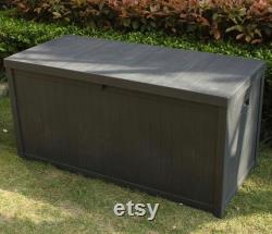 Outdoor Large Deck Box, Patio Storage Container Box, Resin Outdoor Box for Patio 120 Gallon, Wood Pattern (Grey)
