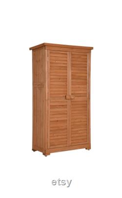 Outdoor Storage Cabinet, Garden Storage Shed, Outside Vertical Shed with Lockers, Outdoor 63 Inches Wood Tall Shed for Yard and Patio