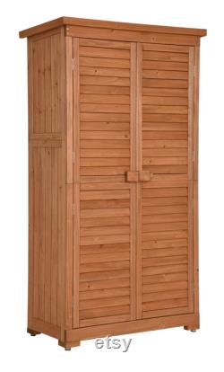 Outdoor Storage Cabinet, Garden Storage Shed, Outside Vertical Shed with Lockers, Outdoor 63 Inches Wood Tall Shed for Yard and Patio