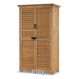 Outdoor Storage Cabinet, Garden Storage Shed, Outside Vertical Shed with Lockers, Outdoor 63 Inches Wood Tall Shed for Yard (Natural)