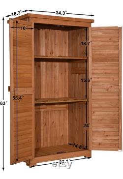 Outdoor Storage Cabinet, Garden Storage Shed, Outside Vertical Shed with Lockers, Outdoor 63 Inches Wood Tall Shed for Yard and Patio
