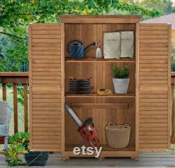 Outdoor Storage Cabinet, Garden Storage Shed, Outside Vertical Shed with Lockers, Outdoor 63 Inches Wood Tall Shed for Yard (Natural)