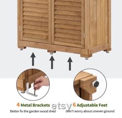 Outdoor Storage Cabinet, Garden Storage Shed, Outside Vertical Shed with Lockers, Outdoor 63 Inches Wood Tall Shed for Yard (Natural)