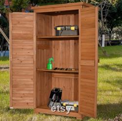 Outdoor Storage Cabinet, Garden Storage Shed, Outside Vertical Shed with Lockers, Outdoor 63 Inches Wood Tall Shed for Yard and Patio