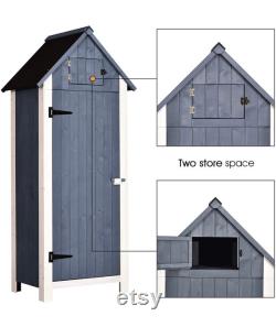 Outdoor Storage Cabinet Tool Shed Wooden Garden Shed Organizer Wooden Lockers with Fir Wood (70 ) (Gray)