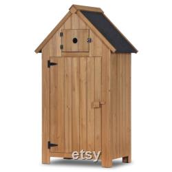 Outdoor Wood Storage Cabinet, Small Size Garden Shed with Door and Shelves, Outside Tools Cabinet for Patio (30.3 x21.5 x56 )