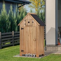 Outdoor Wood Storage Cabinet, Small Size Garden Shed with Door and Shelves, Outside Tools Cabinet for Patio (30.3 x21.5 x56 )