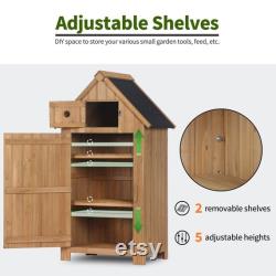 Outdoor Wood Storage Cabinet, Small Size Garden Shed with Door and Shelves, Outside Tools Cabinet for Patio (30.3 x21.5 x56 )
