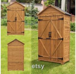Outdoor Wooden Storage Cabinet Backyard Garden Shed Tool Sheds Utility Organizer with Lockable Double Doors (Natural)