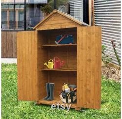 Outdoor Wooden Storage Cabinet Backyard Garden Shed Tool Sheds Utility Organizer with Lockable Double Doors (Natural)