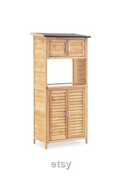 Outdoor Wooden Storage Cabinet, Backyard Garden Shed Tool Sheds, Utility Organizer with Potting Bench