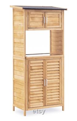 Outdoor Wooden Storage Cabinet, Backyard Garden Shed Tool Sheds, Utility Organizer with Potting Bench