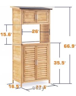 Outdoor Wooden Storage Cabinet, Backyard Garden Shed Tool Sheds, Utility Organizer with Potting Bench