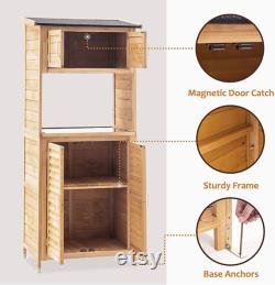 Outdoor Wooden Storage Cabinet, Backyard Garden Shed Tool Sheds, Utility Organizer with Potting Bench