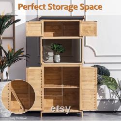 Outdoor Wooden Storage Cabinet, Backyard Garden Shed Tool Sheds, Utility Organizer with Potting Bench