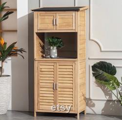 Outdoor Wooden Storage Cabinet, Backyard Garden Shed Tool Sheds, Utility Organizer with Potting Bench