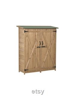Outdoor Wooden Storage Shed Utility Tool Organizer with Waterproof Asphalt Rood, Lockable Doors, 3 Tier Shelves for Lawn, Garden, Natural