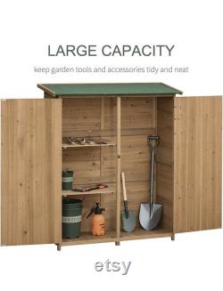 Outdoor Wooden Storage Shed Utility Tool Organizer with Waterproof Asphalt Rood, Lockable Doors, 3 Tier Shelves for Lawn, Garden, Natural