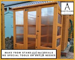 PLANS for Greenhouse 6ft x 3ft made from Standard Materials, DIY Woodworking Project for the Garden, with Door Window Built in Shelves
