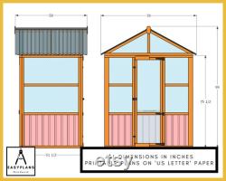 PLANS for Greenhouse 6ft x 4ft (or 8ft), Standard Materials, Gable Roof, Front Opening Door, Rear Window, Includes Staging and Potting table