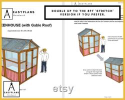 PLANS for Greenhouse 6ft x 4ft (or 8ft), Standard Materials, Gable Roof, Front Opening Door, Rear Window, Includes Staging and Potting table