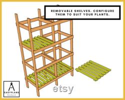 PLANS for Greenhouse 6ft x 4ft (or 8ft), Standard Materials, Gable Roof, Front Opening Door, Rear Window, Includes Staging and Potting table