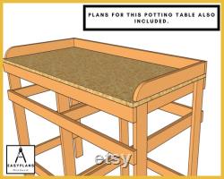 PLANS for Greenhouse 6ft x 4ft (or 8ft), Standard Materials, Gable Roof, Front Opening Door, Rear Window, Includes Staging and Potting table