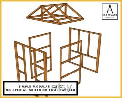PLANS for Greenhouse 6ft x 4ft (or 8ft), Standard Materials, Gable Roof, Front Opening Door, Rear Window, Includes Staging and Potting table