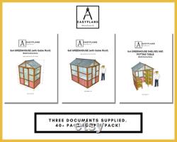 PLANS for Greenhouse 6ft x 4ft (or 8ft), Standard Materials, Gable Roof, Front Opening Door, Rear Window, Includes Staging and Potting table