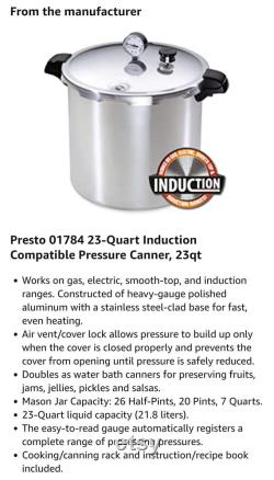 Presto 23 quart pressure canner with induction compatible online base