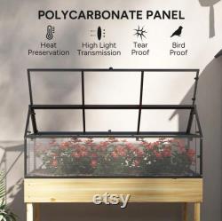 Raised Garden Bed with Cold Frame Greenhouse Elevated Wood Planter Box with Polycarbonate Roof and Vent for Herbs, Flowers, Veggies