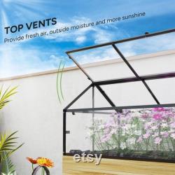 Raised Garden Bed with Cold Frame Greenhouse Elevated Wood Planter Box with Polycarbonate Roof and Vent for Herbs, Flowers, Veggies