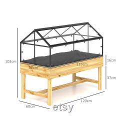 Raised Garden Bed with Cold Frame Greenhouse Elevated Wood Planter Box with Polycarbonate Roof and Vent for Herbs, Flowers, Veggies