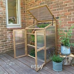 Rustic Handmade Wooden Polycarbonate Growhouse Cold Frame Mini Greenhouse (110cm x 76cm x 57cm)