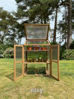 Rustic Handmade Wooden Polycarbonate Growhouse Cold Frame Mini Greenhouse (110cm x 76cm x 57cm)