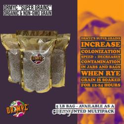 Rye Berries Super Grains (5lbs) for Mushroom Growing Organic, Triple Washed Rye Enhanced with MGP, Gypsum, Humic Acid, Biochar and Sucrose