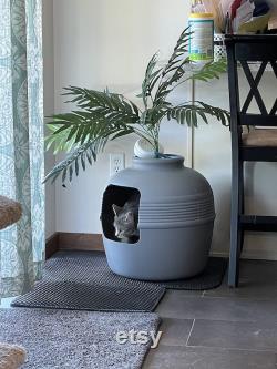 Secret Litter Box Odor and Dust Control with Faux Plant Gray