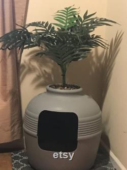 Secret Litter Box Odor and Dust Control with Faux Plant Gray