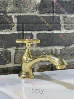 Single Hole Unlacquered Brass Bathroom Faucet, Golden Vanity Faucet, Brass Faucet for Bathroom, One handle faucet for Powder Room