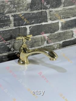 Single Hole Unlacquered Brass Bathroom Faucet, Golden Vanity Faucet, Brass Faucet for Bathroom, One handle faucet for Powder Room