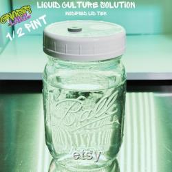 Sterilized Liquid Culture Solution Half Pint Jar -Modified lid with Injection Port and Filter Patch Ready to Inoculate right away