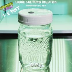 Sterilized Liquid Culture Solution Half Pint Jar -Modified lid with Injection Port and Filter Patch Ready to Inoculate right away
