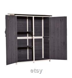 Storage Shed Backyard Utility Tools Organizer Outdoor Wooden Garden Racks Shelves with Lockers 2 Doors Home Furniture (Grey)