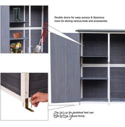 Storage Shed Backyard Utility Tools Organizer Outdoor Wooden Garden Racks Shelves with Lockers 2 Doors Home Furniture (Grey)
