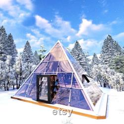 The Glass Pyramid prefabricated house, greenhouse or glamping tent.